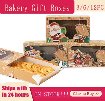 

3/6/12Pc Bread Box Kraft Paper Cupcake Box Bakery Cake Container With Insert Display Window Dessert Storage Boxes Christmas Gift