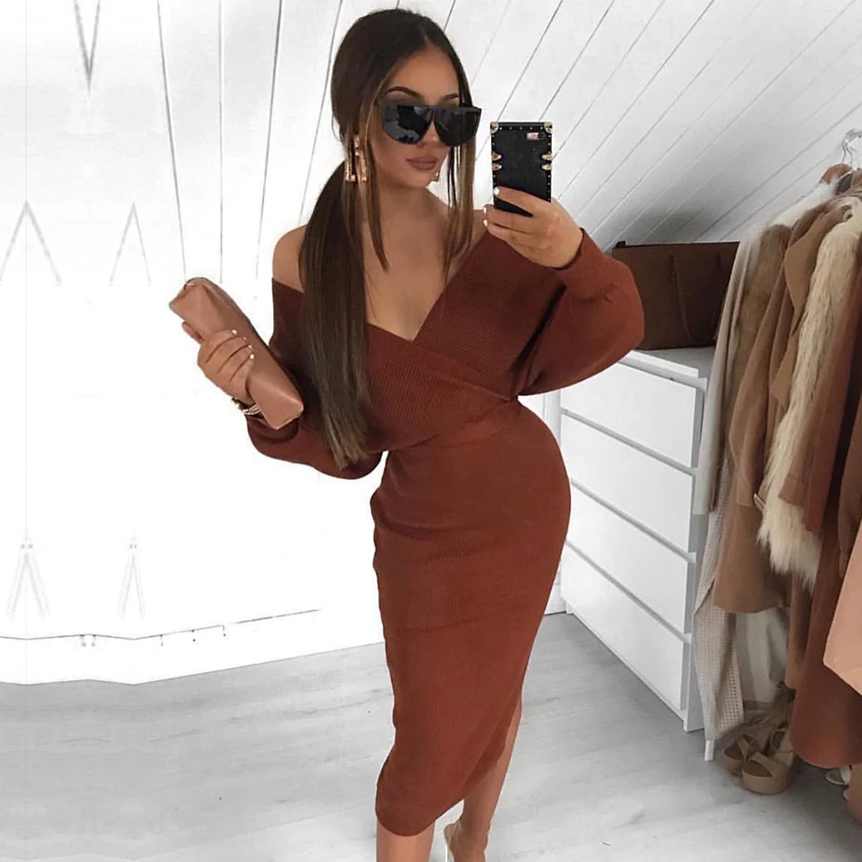 

Adyce 2020 New Autumn Long Sleeve Bandage Dress Women Sexy Off Shoulder Solid Bodycon Club Celebrity Evening Party Dress Vestido