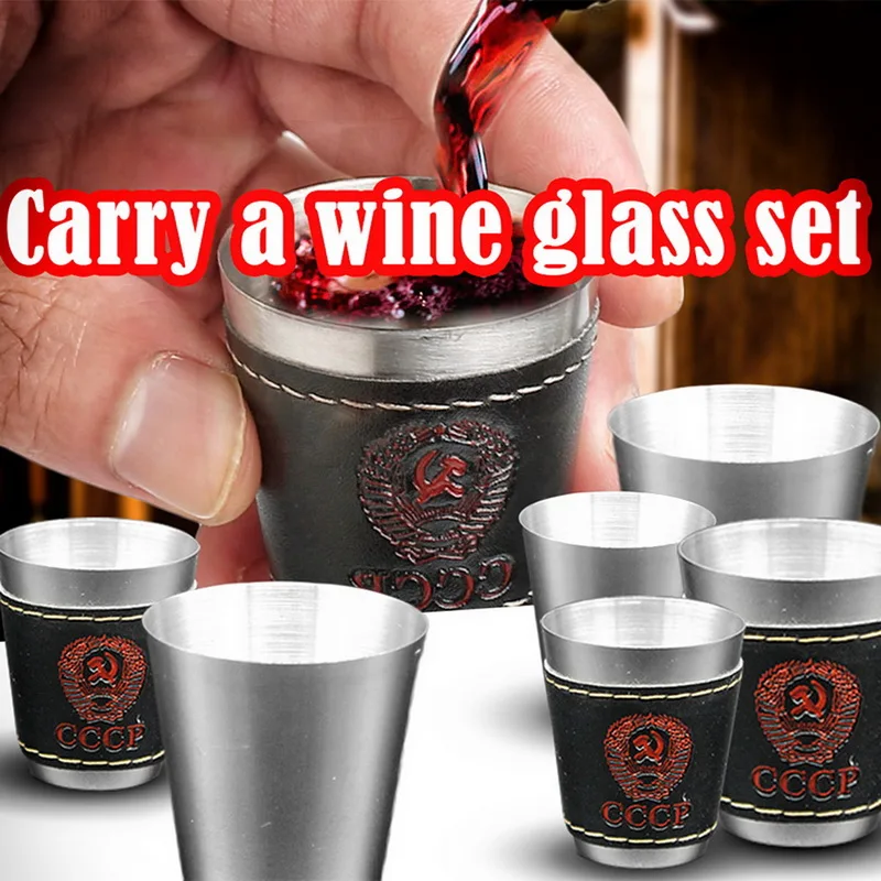 

4Pcs/set Polished 30ML Mini Stainless Steel Shot Glass Cup Wine Drinking Glasses With Leather Cover Bag For Home Kitchen Bar