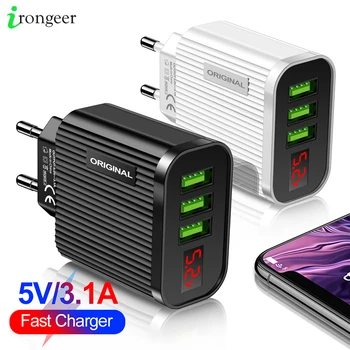 

USB Charger Wall USB Fast Charging For iPhone 11 Pro Max Samsung S20 S10 Plus Xiaomi Huawei 3A LED Display Mobile Phone Charger