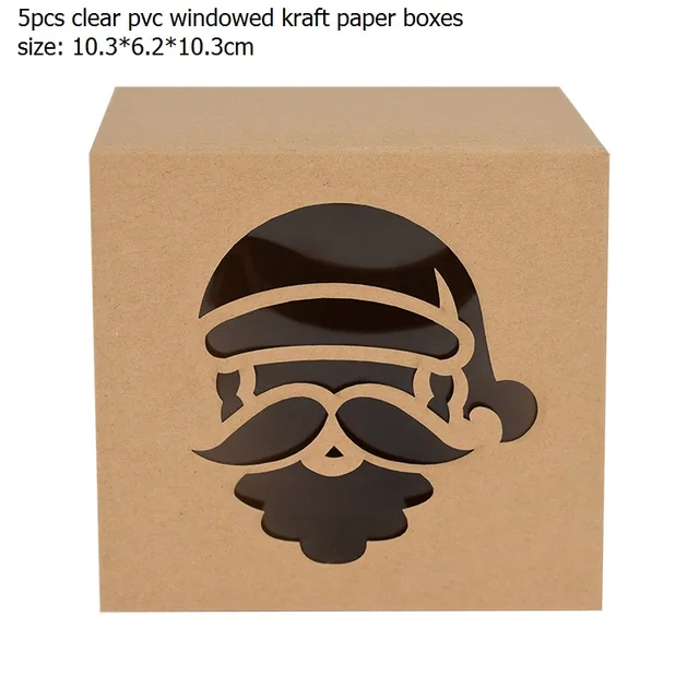 5pcs Santa Claus Snowman Paper Boxes Printed Green Red Candy Cookie Box Christmas Festival Party Supplies Kids Favor Gift Bags B08