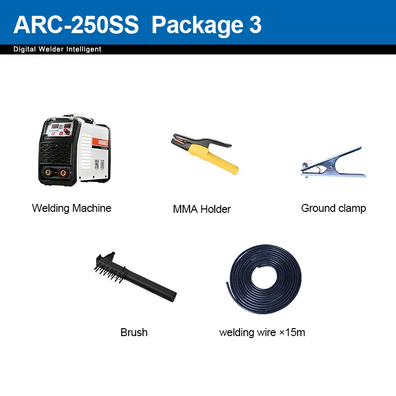 ANDELI ARC-250T 250A IGBT инвертор DC дуговой сварочный аппарат MMA сварочный аппарат для сварки работы и электрической работы с аксессуарами - Цвет: package 3