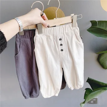 

WLG Boys Girls Harem Pants Kids Beige Gray Solid Pant Spring Autumn Pencil Pants Baby Casual All Match Trousers for 1-6 Years