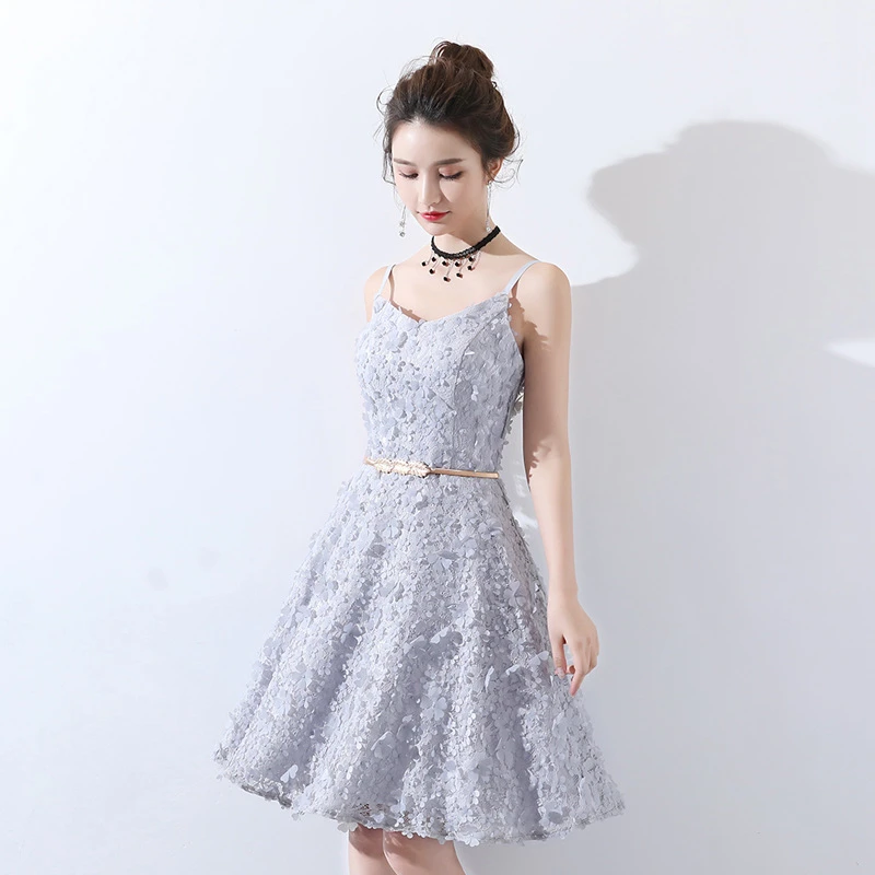 silver lace cocktail dress
