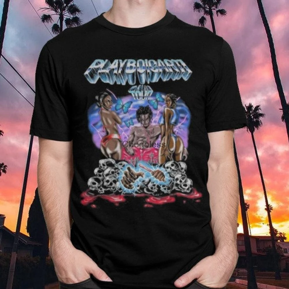 Тяжелая хлопковая Футболка Playboi Carti tour merch унисекс | Мужская одежда
