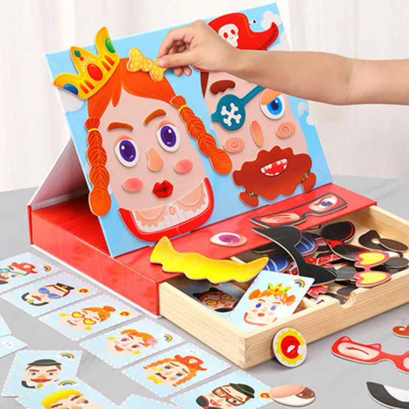 

Board game Figure/Animals Clothing game Drawing Board 3 styles Box Wooden Magnetic puzzle Montessori Educational Toy Gift