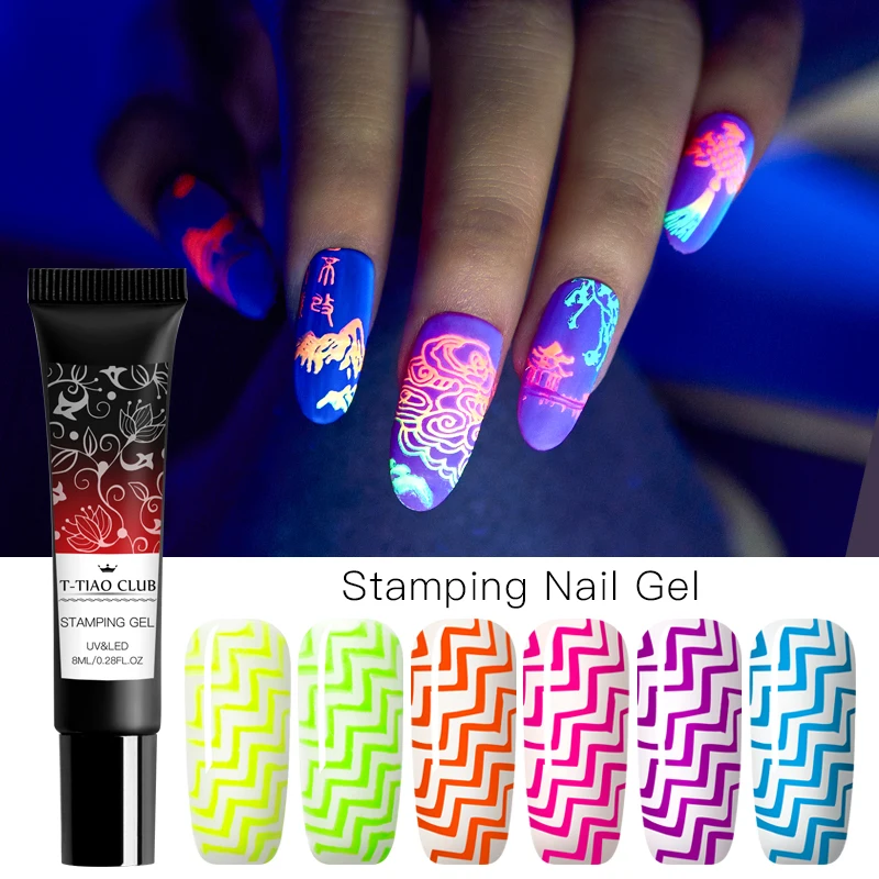

T-TIAO CLUB 8ml Gel Nail Polish Neon Fluorescent Nail Stamping Gel Nail Stamp Plate Colorful Lacquer Soak Off UV Gel Varnish