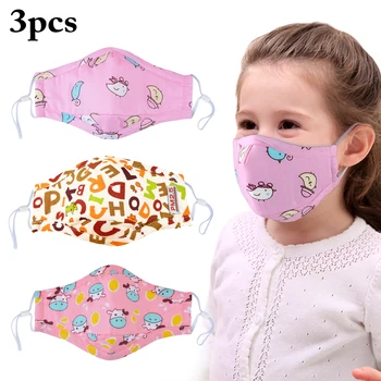 

3pcs Children Kids Washable Cotton PM2.5 Anti Dust Mouth Mask Foldable Cartoon Animal Printed Filter Mouth Cover Face Masks