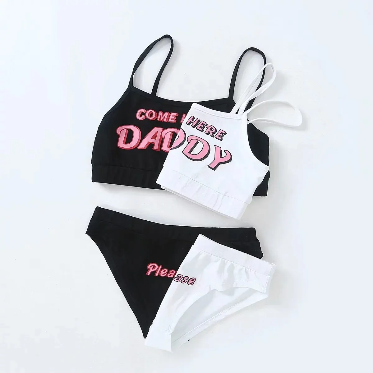 

2019 Fashion COME HERE DADDY Letter Print Tank Top Sexy Sleeveless Summer Harajuku Kawaii Cropped Tops&Panties