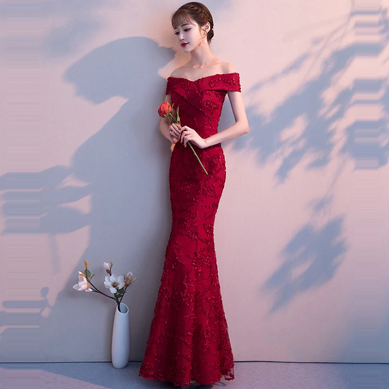 Вечернее платье с открытыми плечами Robe De Soiree Soild платье в пол вечерние платья с коротким рукавом деловая вечерняя одежда F164