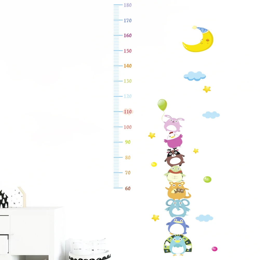170cm/67in Cartoon Animals moon Height Measure Wall Sticker For Kids Rooms Growth Chart Nursery Room Decor Wall Art