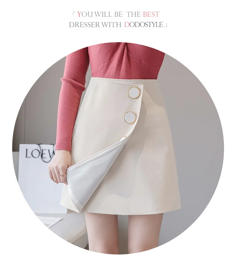 Heydress Осенняя модная однотонная кожаная юбка короткая Асимметричная юбка с высокой талией Мини-юбка высокого качества на пуговицах