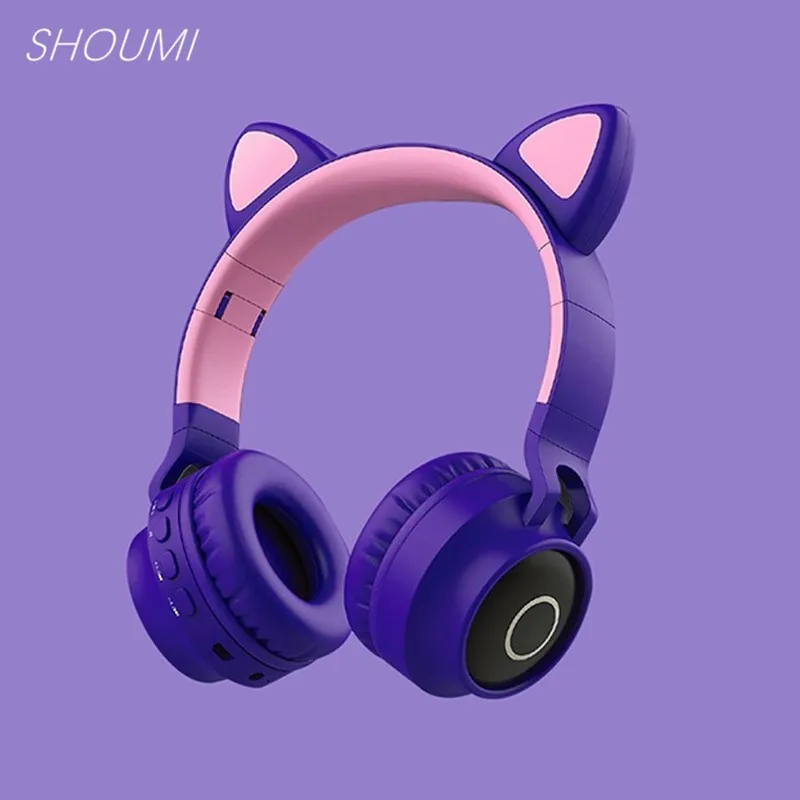 Kids Bluetooth 5 0 Headphones LED light Cat Ears Headset Wireless Earphone HIFI Stereo Bass headphone for Phones with microphone