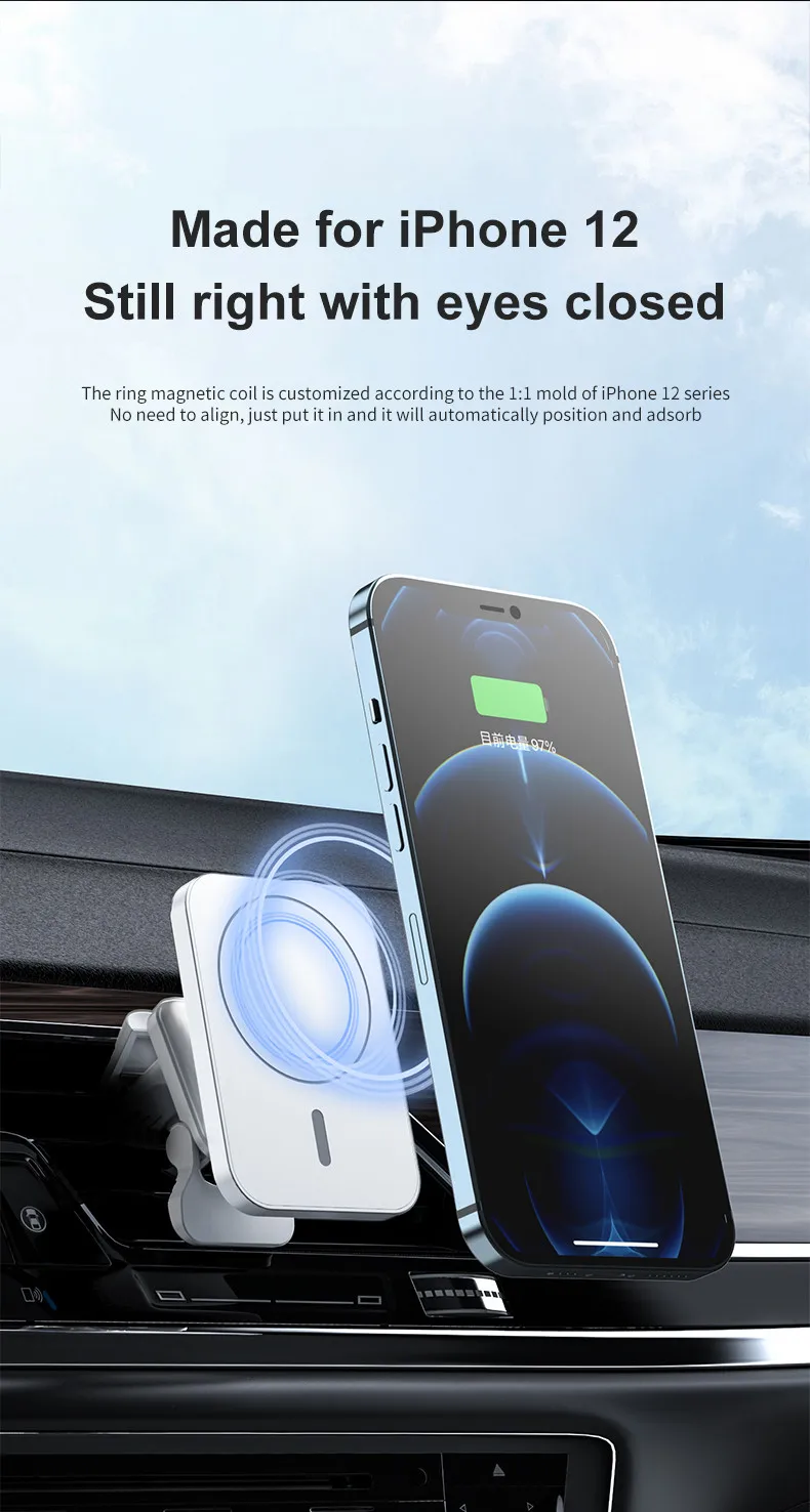 Amsengo Magnetic Wireless Car Charger 15W Fast Charging Air Vent Stand Phone Holder For iPhone 12 13 Pro Max Wireless Chargers car mobile phone charger