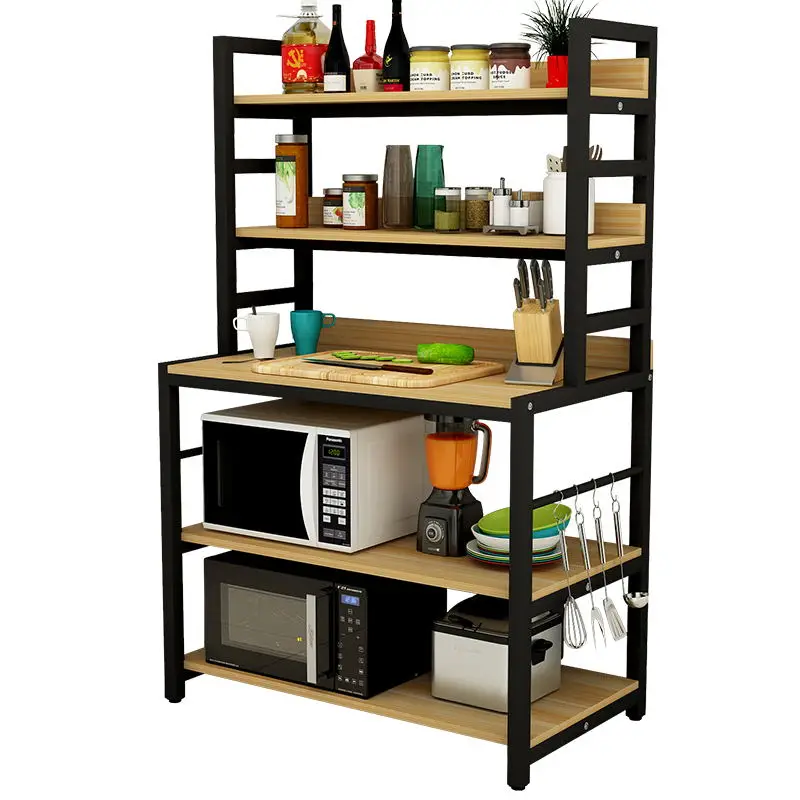 Kitchen racks floor cutting table multi-layer household solid wood multi-function storage appliances microwave seasoning rack