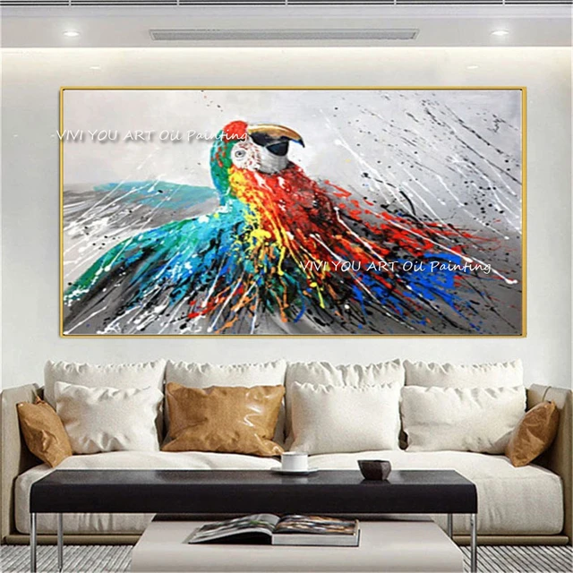 Pittura a olio colorata astratta del pappagallo 100% dipinti a mano su tela  dipinti su tela quadri dipinti soggiorno decorazioni per la casa -  AliExpress