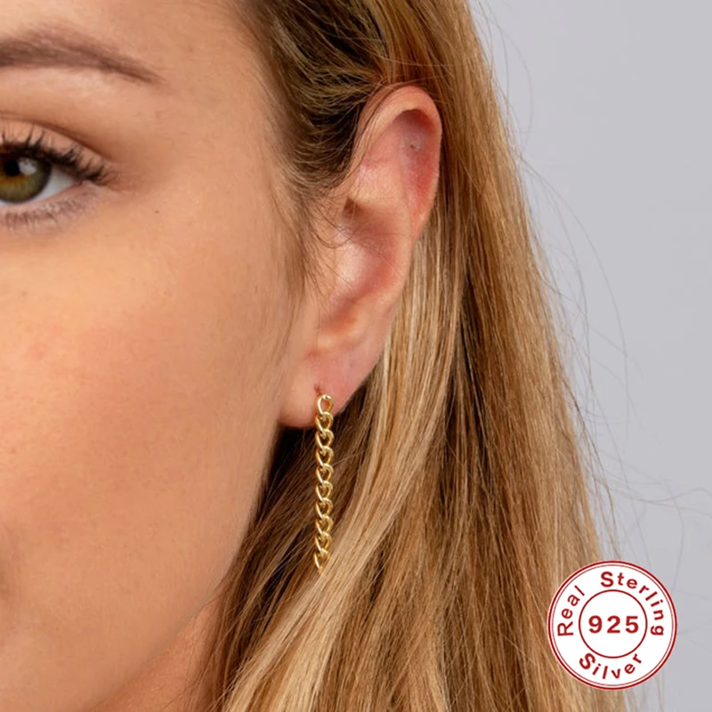 

ROXI 925 Sterling Silver Earrings Long Link Chain Earrings Drop Jewelry Punk Style Tassel Dangle Earrings for Women Girl Brincos