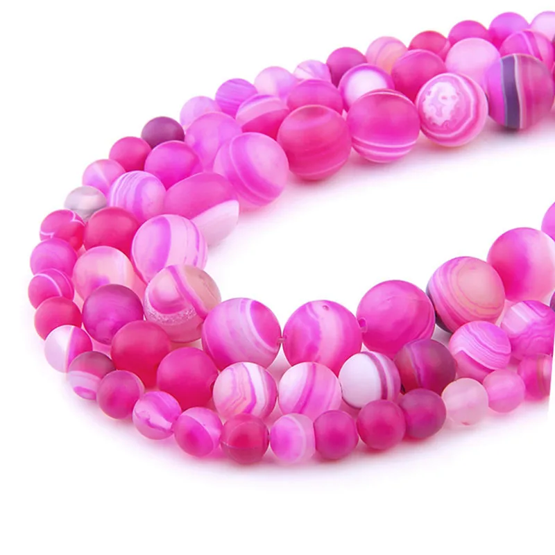 4 6 8 10 12MM Natural Stone Frosted Matte Pink Stripe Agates Beads Round Loose for Jewelry Making DIY Bracelet Necklace | Украшения и
