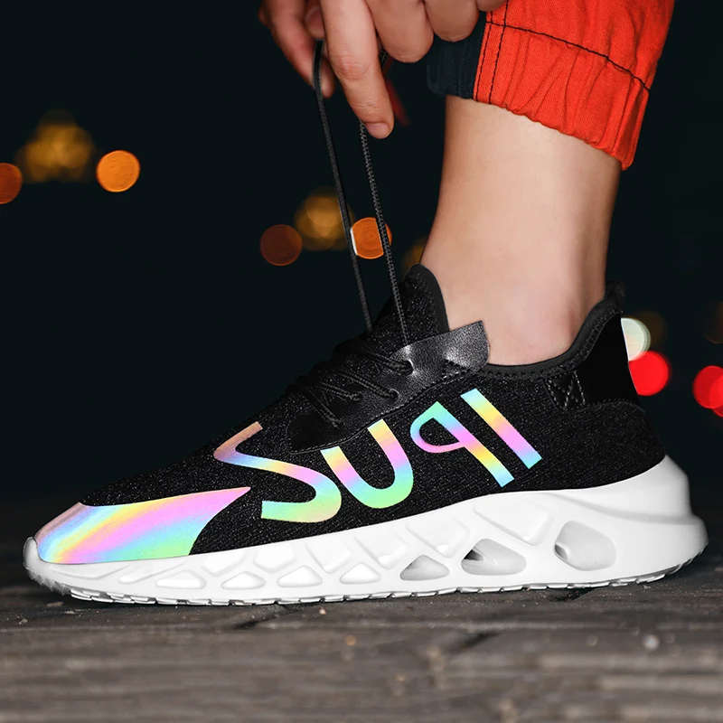 

Summer men's flying woven fashion shoes reflective tide shoes mesh surface large size lightweight breathable casual shoes