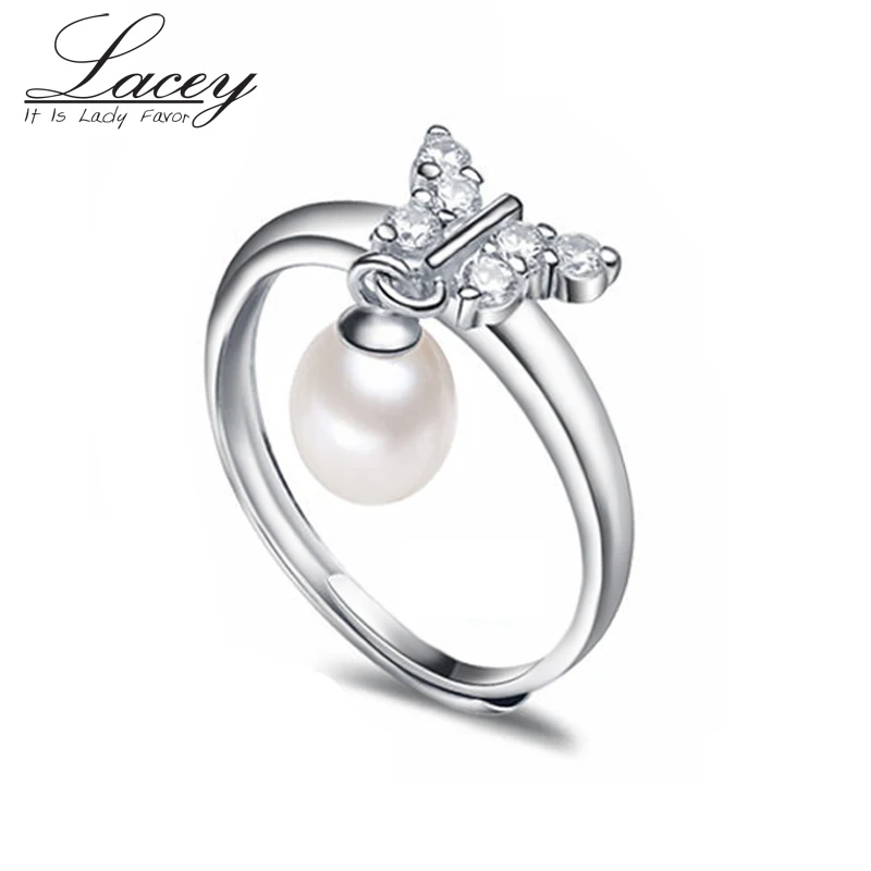 Женское кольцо с пресноводным жемчугом регулируемое из натурального серебра 925