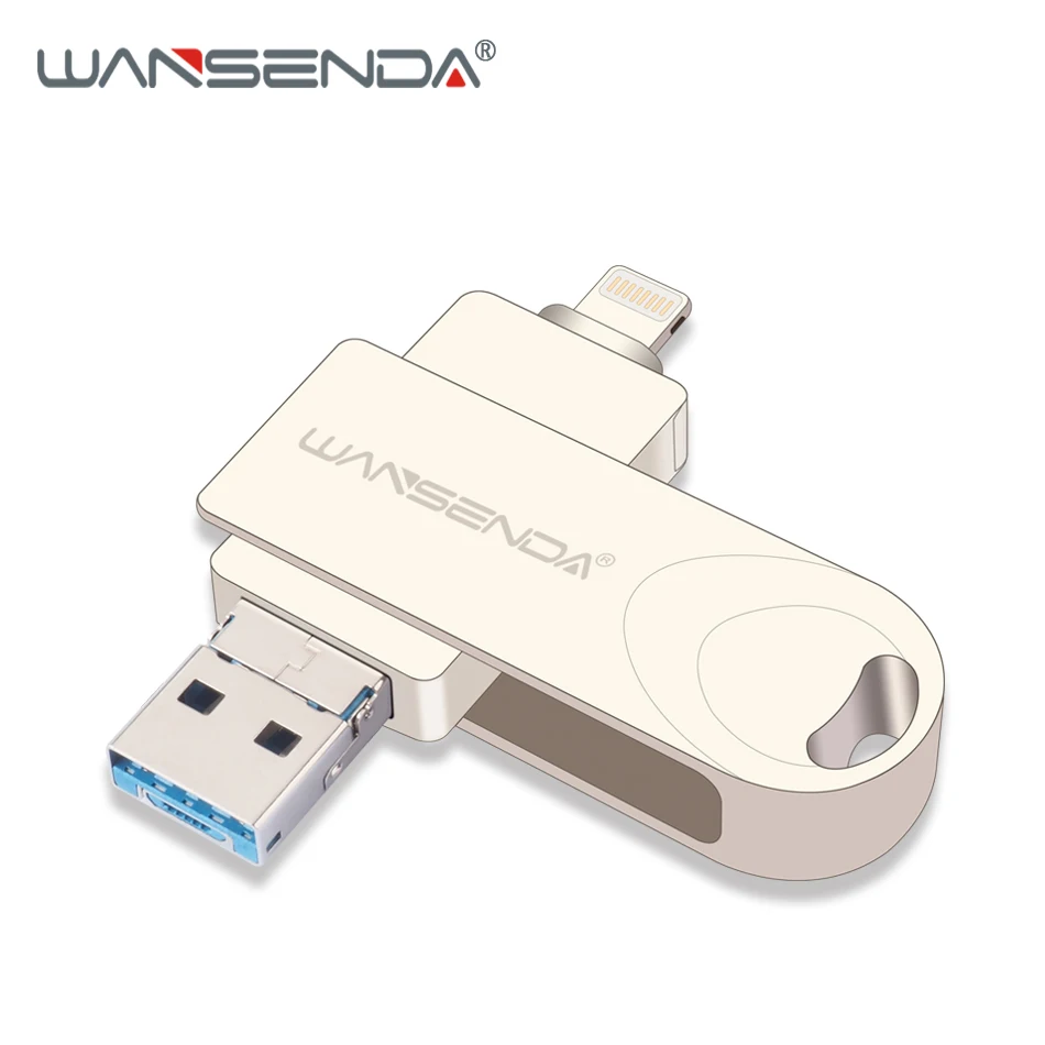 Серебристый WANSENDA OTG 3 в 1 USB флэш-накопитель USB3.0 и iOS и Micro USB накопитель 128 Гб 64 ГБ 32 ГБ 16 ГБ 8 ГБ флешки, USB флеш-карта диск - Цвет: Серебристый