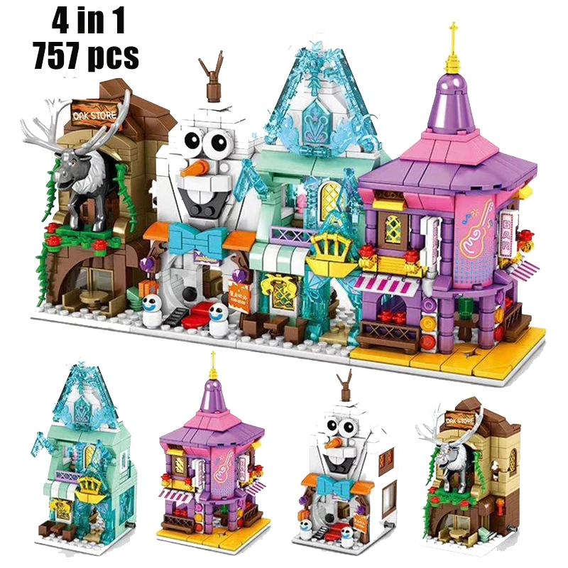 

new Disney Ice and snow princess Street view castle classic movie Building Model building block girl Children toys Gift