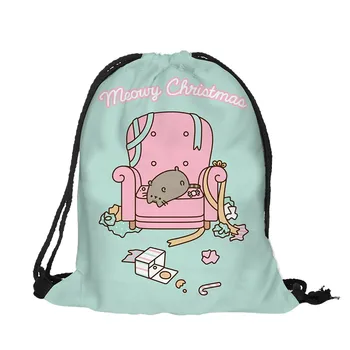 

Christmas Gift Bag Casual Drawstring Bag Flower Printed Backpack Storage Bag Cartoon Handbags Gift Purse Bag bolsa feminina