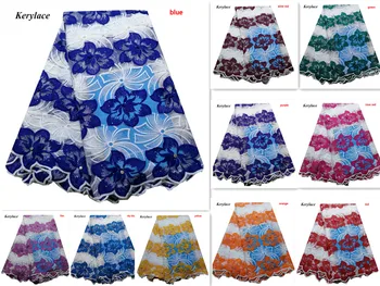 

10 Colors Royal Blue Tulle Lace Fabric Swiss Voile Lace In Switzerland African Dresses With Beads And Rhinestone KRL-2914