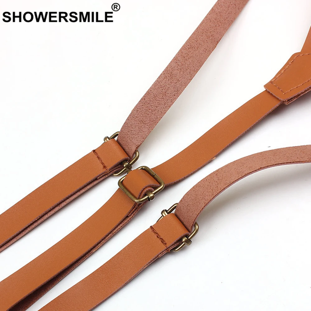 SHOWERSMILE кожаные подтяжки женские коричневые регулируемые для брюк элегантные в
