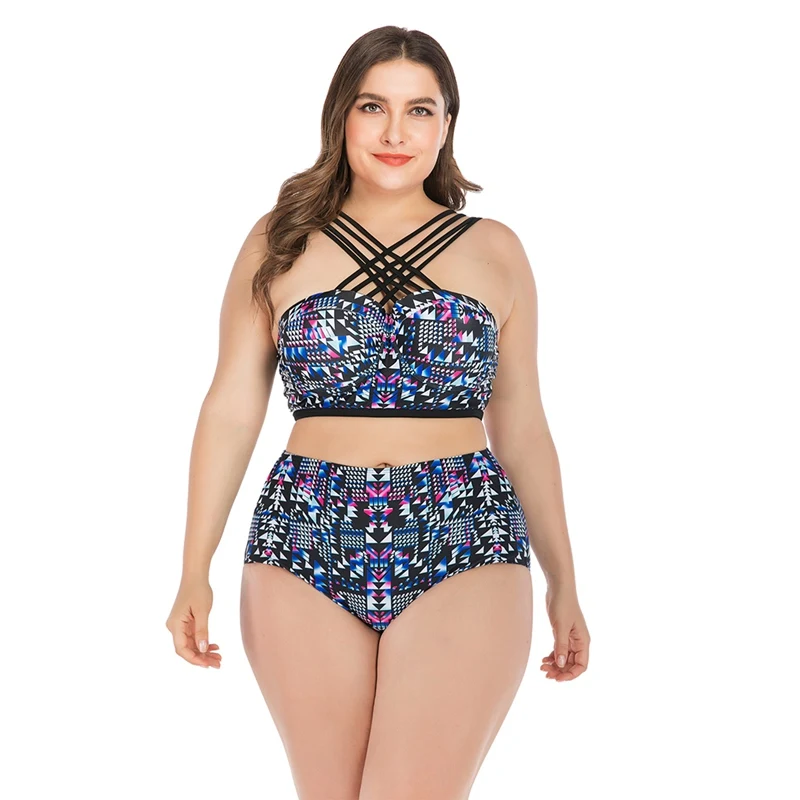 

Women Bikini Set High Waist Printed Strappy Swimwear Lady Plus Size Swimsuit Beach Swimming Suit