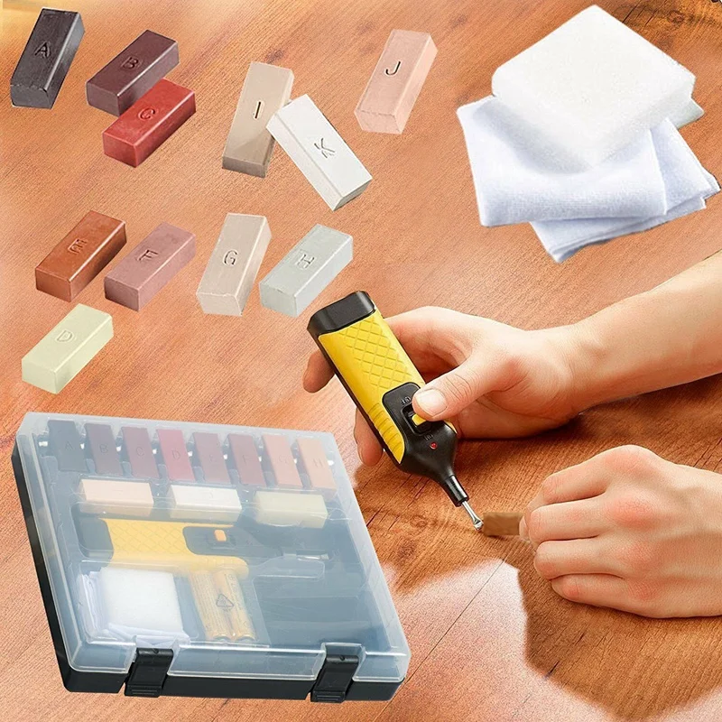 19Pcs Laminate Repair Kit Wax System Floor Worktop Sturdy Case Chips Scratches