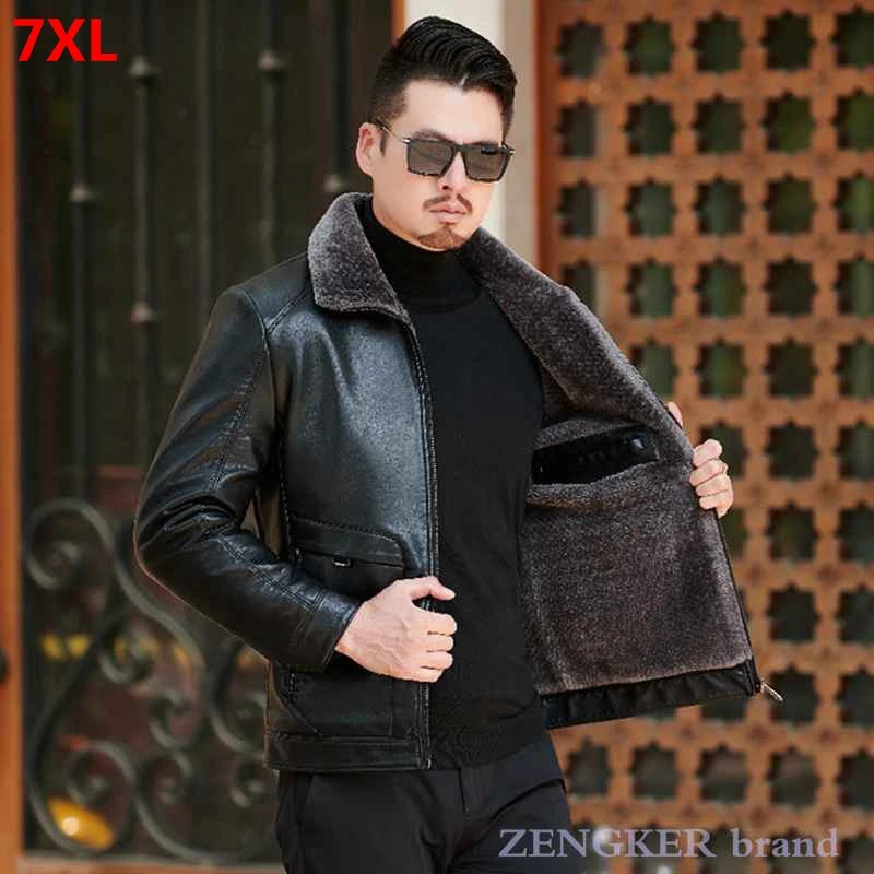 Winter new male plus size thick leather jacket lapel fashion casual plus velvet leather jacket 7XL 5XL PU leather jacket men|Faux Leather Coats| - AliExpress