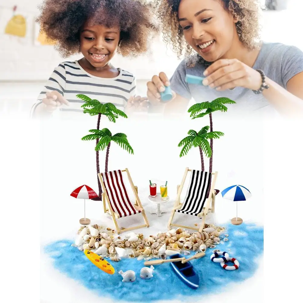 incredible  17pcs Mini Beach Miniature Decoration Toy Set Dollhouse Decoration Beach Micro Landscape Ornament K