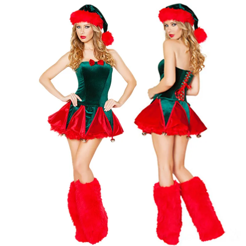 Рождественский костюм эльфа женская зеленая Рождественская елка Санта-Помощник Эльф Рождественский наряд подарок фестиваль Карнавал косплей костюм