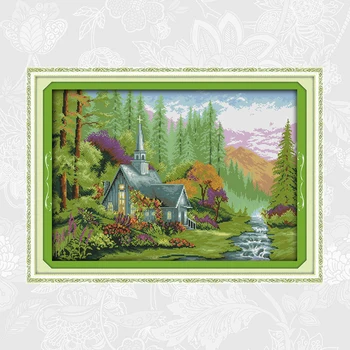 

Joy sunday Forest hut Patterns 11CT 14CT Counted Printed on Canvas Cross Stitch Kits Home Decor Embroidery Needlework