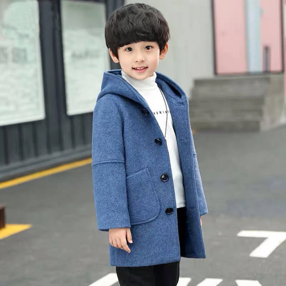 Коллекция года, весенне-осеннее шерстяное пальто для мальчиков детская одежда в Корейском стиле для мальчиков однобортная куртка из хлопка для подростков возрастом от 4 до 14 лет