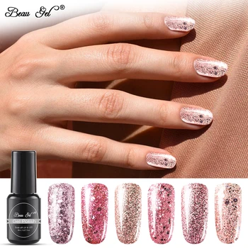 

Beau Gel 8ml Rose Gold Sequin Gel Nail Polish Shimmer Glitter Gel Varnish Lacquer Semi Permanent Enamel Nail Art Manicure