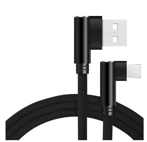 0,25 м/1 м/2 м Micro USB L 90 градусов 2.4A Быстрая зарядка USB зарядный кабель для samsung S7/sony/Xiaomi/huawei/LG microusb нейлоновый кабель - Цвет: Black