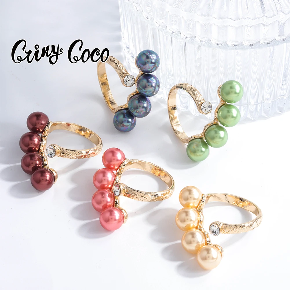 Cring Coco 간단한 손가락 반지 2021 트렌드 보석 파티 하와이 골드 도금 진주 지르콘 반지 여성 여행 다채로운 반지