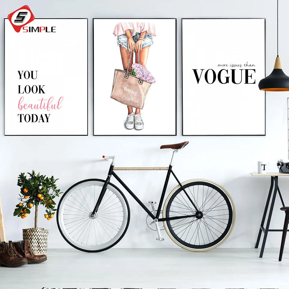 Скандинавская абстрактная девушка VOGUE розовые плакаты и принты из трех частей