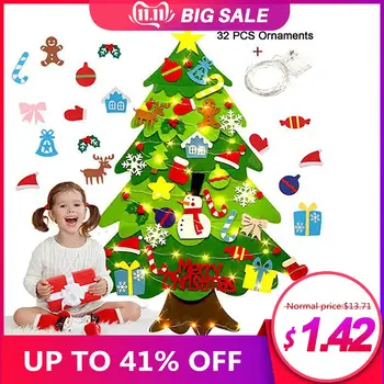 

DIY Felt Christmas Tree With LED Light New Year'S Door Wall Hanging Ornaments Artificial Tree Kids Toys Christmas Decor For Home