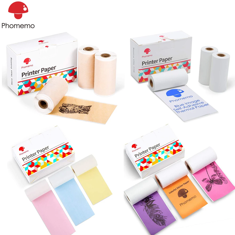 Phomemo papel adhesivo para M02/M02S/M02 Pro impresora de bolsillo blanco térmico autoadhesivo brillante pegatina imprimible de papel