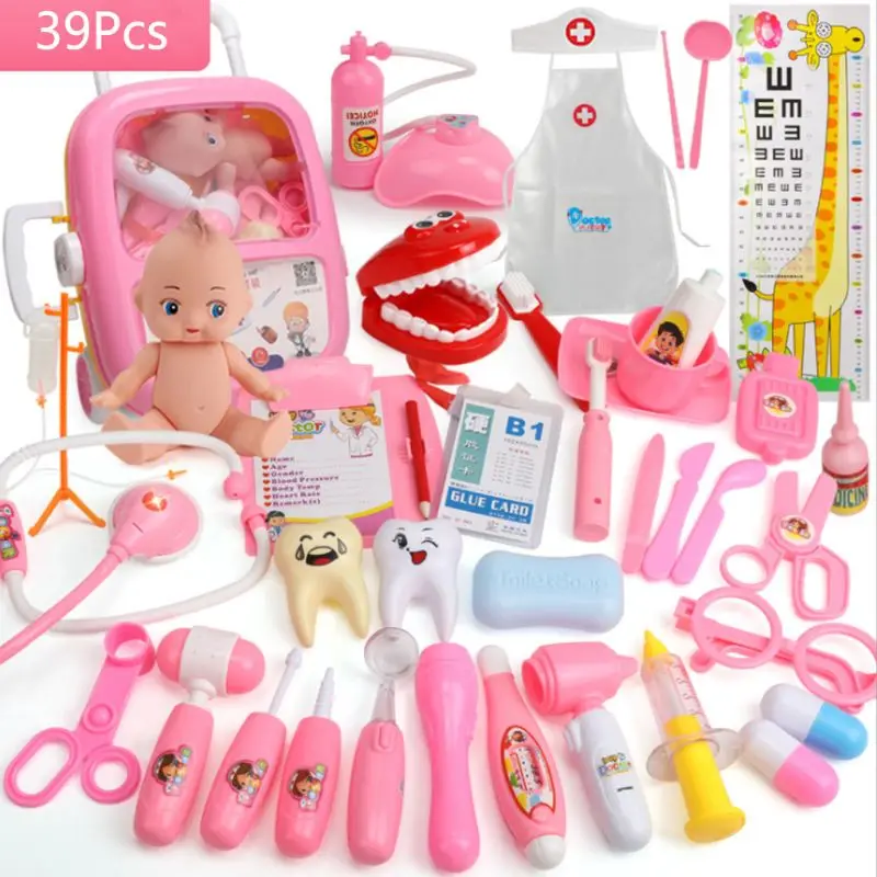 

39Pcs/set Simulated Pretend Toys Suitcase Doctor Medical Box Carrying Case for Kids Children Educational Toy Tools