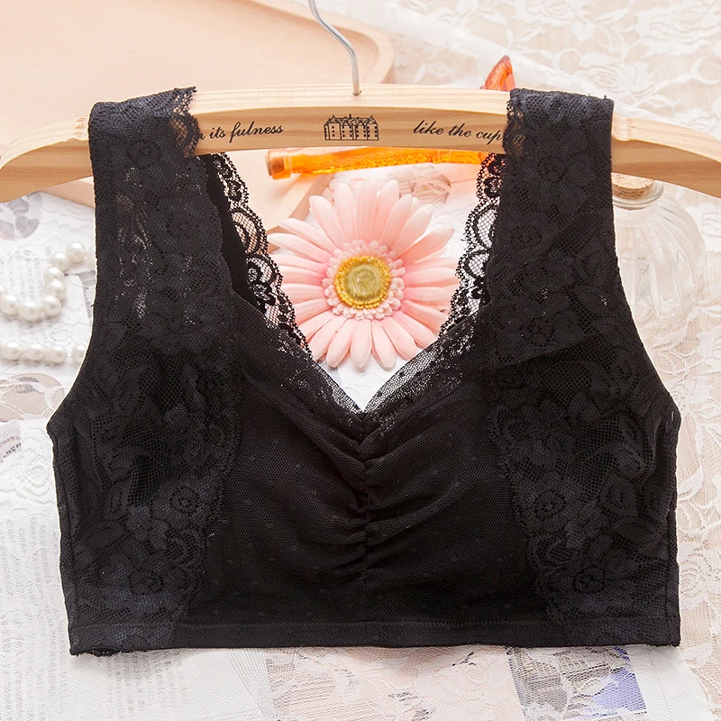 Women's Full Coverage Pretty lace Wire Free Soft Cups Bra Wide Strap M-6L