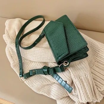 

Women's bag 2019 new fashion crocodile pattern handbag women's simple retro wild one-shoulder messenger small square bag