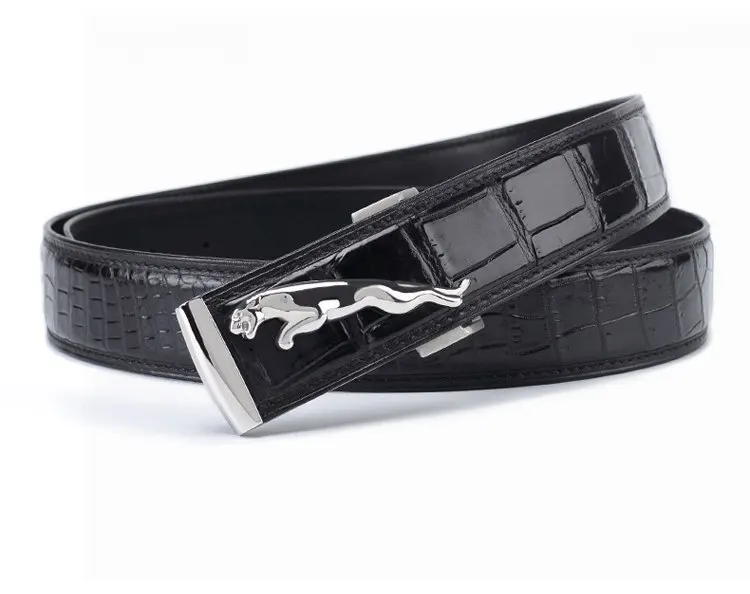 McParko Crocodile Mens Belts Luxury Genuine Leather Belt Men Original Brand Design Animal Buckle Leopard Jeans Waist Belts Brown