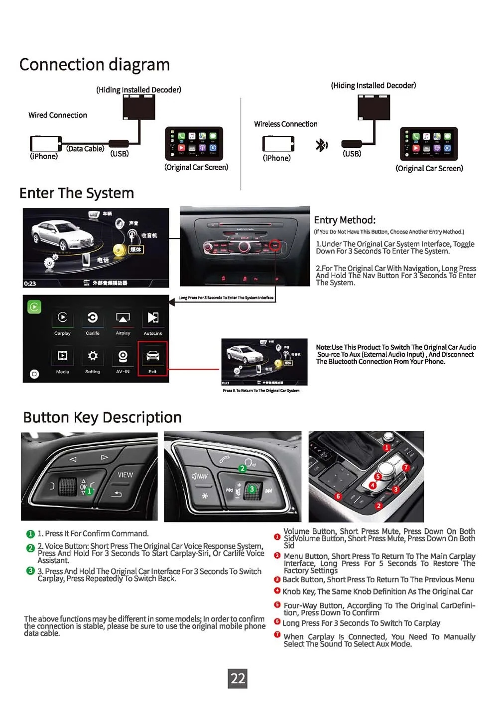 Беспроводная камера Apple CarPlay для Audi A1 A3 A4 A5 A6 A7 A8 Q2 Q3 Q5 Q7 MMI, Автомобильная камера заднего вида на Android