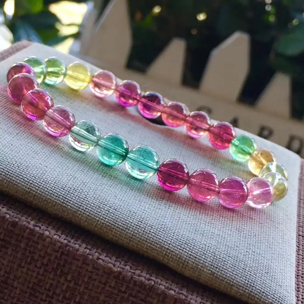 

Certificate Natural Colorful Tourmaline Clear Round Beads Bracelet 7.8mm Brazil Women Men Crystal Tourmaline AAAAAAA