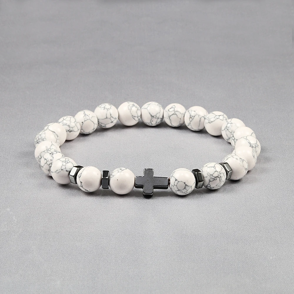 Prayer Bracelet Hematite Cross Rosary Natural Stone Beads Jesus Onyx Meditation Bracelets Bangles Jewelry Gift Pulsera stone bead bracelet,natural stone bracelet,beaded bracelet
