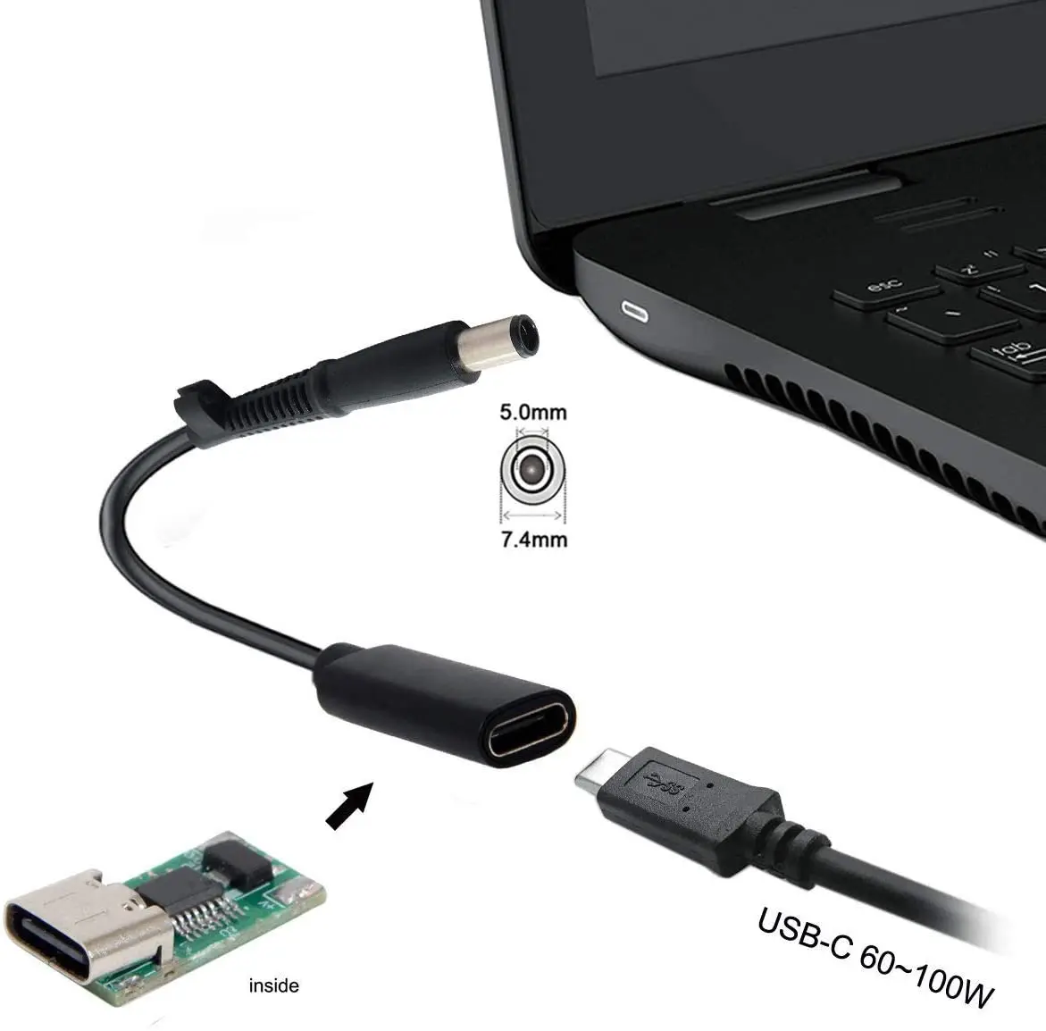 Type C USB-C Female Input to DC Power PD Charge Cable fit for Laptop 18-20V (7.4x5.0mm)
